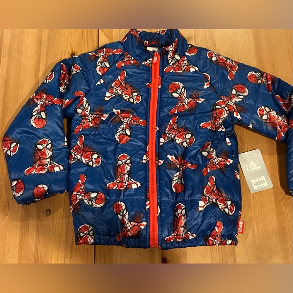 NWT Disney Blue Spider-Man Puffer Jacket for Kids size 4T